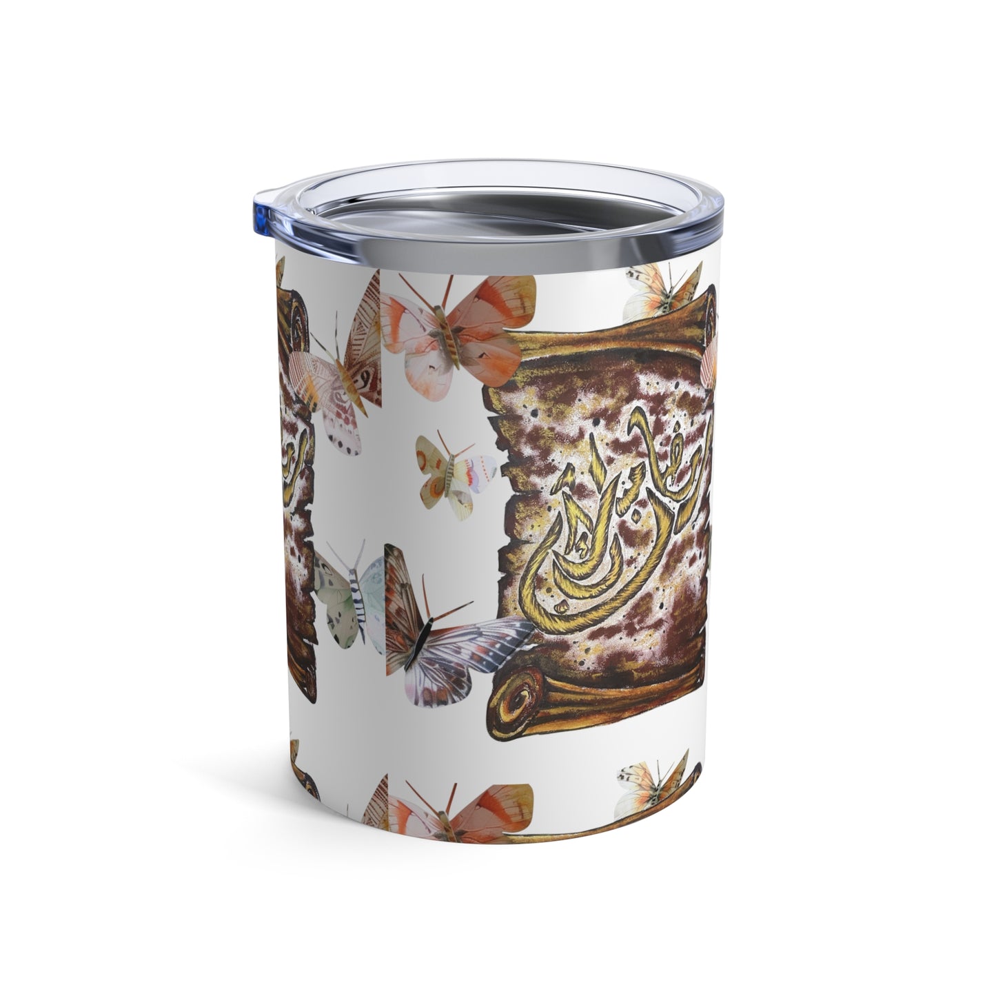 10oz Arabic Calligraphy Tumbler — Floral Butterfly Scroll Design