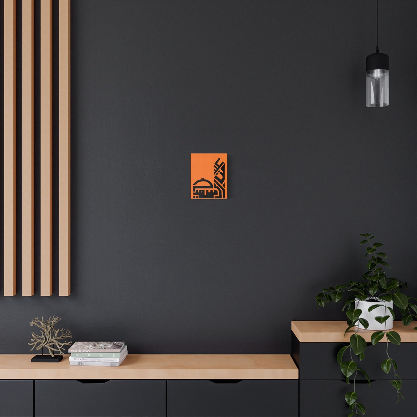 Modern Islamic Art Canvas - Orange Stretched Satin Print | Home Decor for Celebrations
