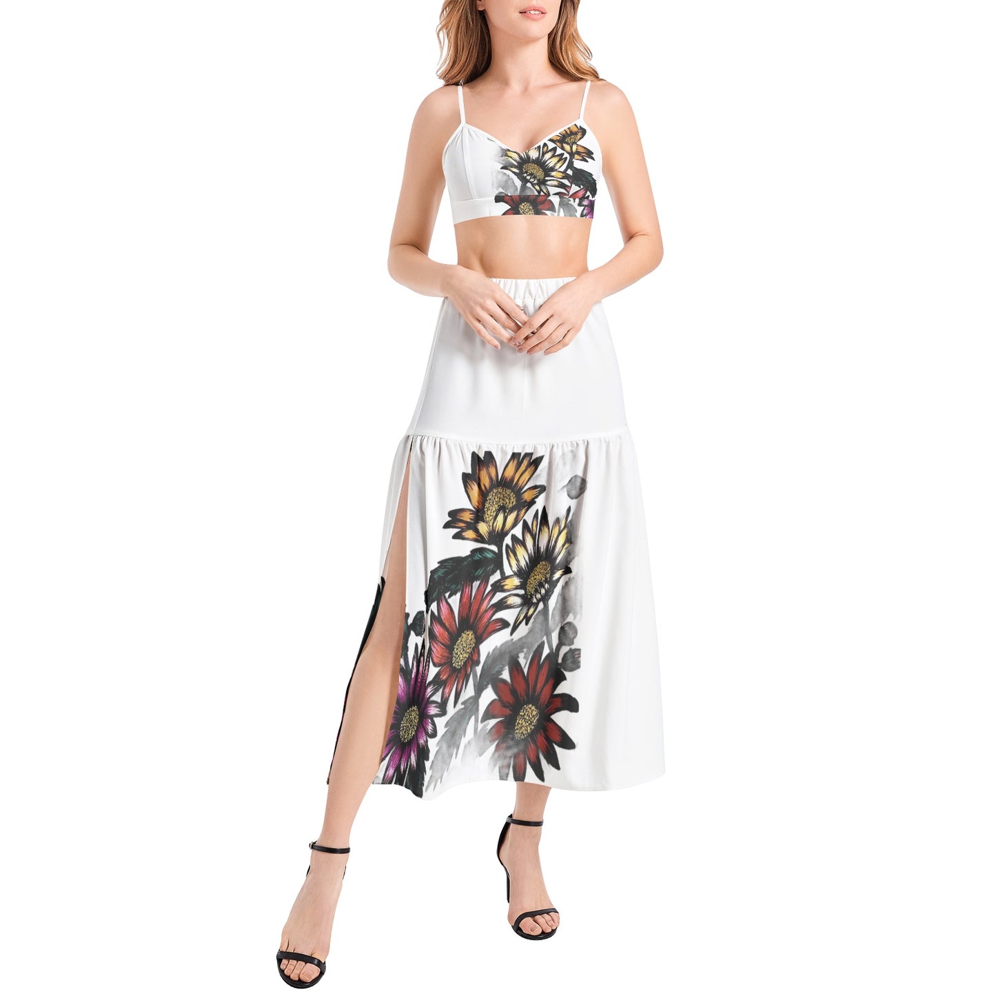 Bralette Top and High Slit Thigh Skirt Set