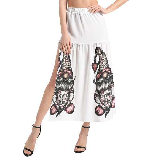 Elastic Waist Ruffle Slit Hem Skirt