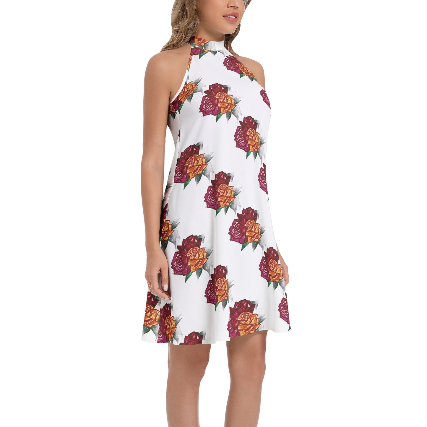 Tie Back Halter Neck Flared Dress