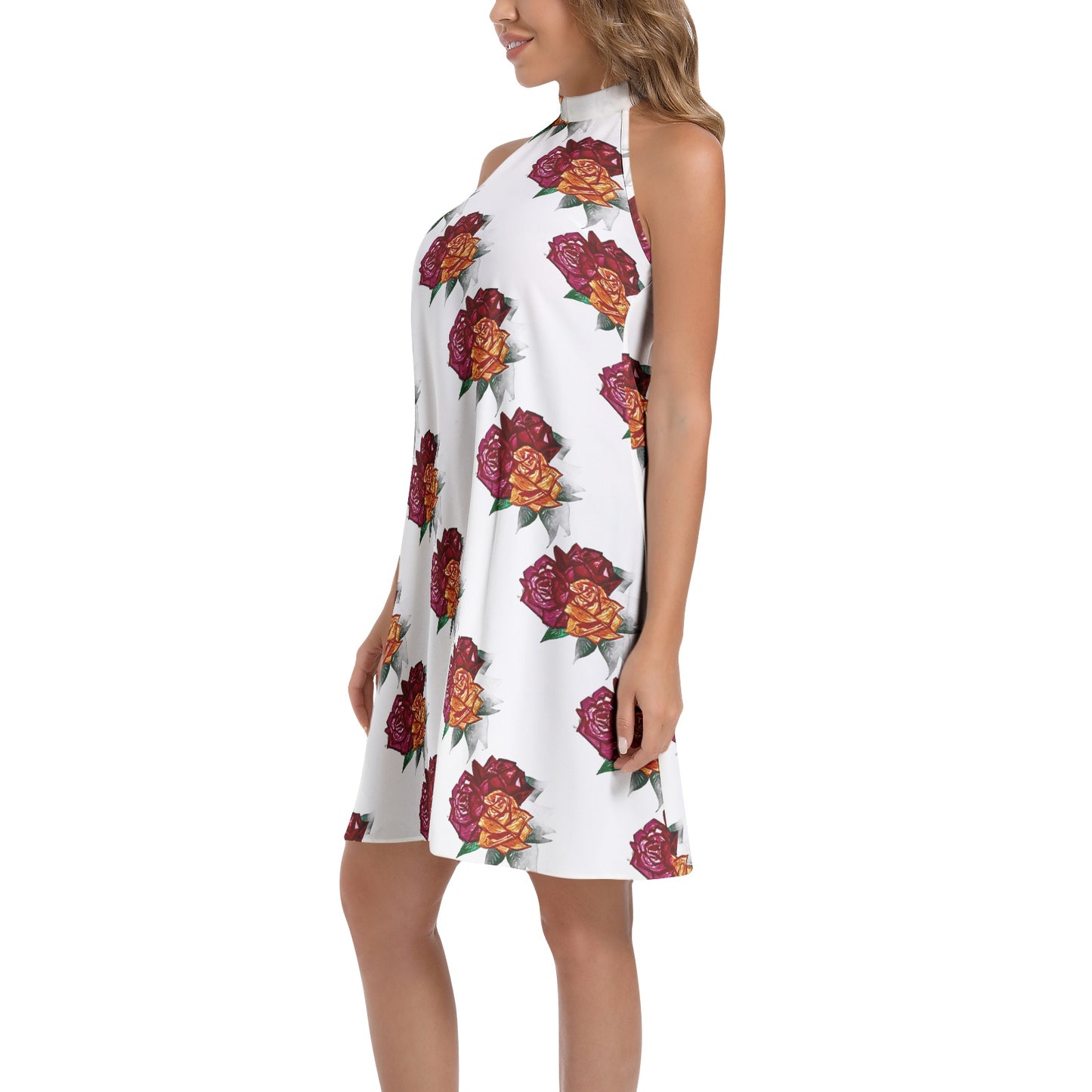 Tie Back Halter Neck Flared Dress