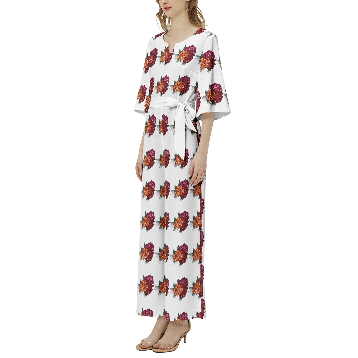 Dolman Sleeve Belted Wide Leg Jumpsuit