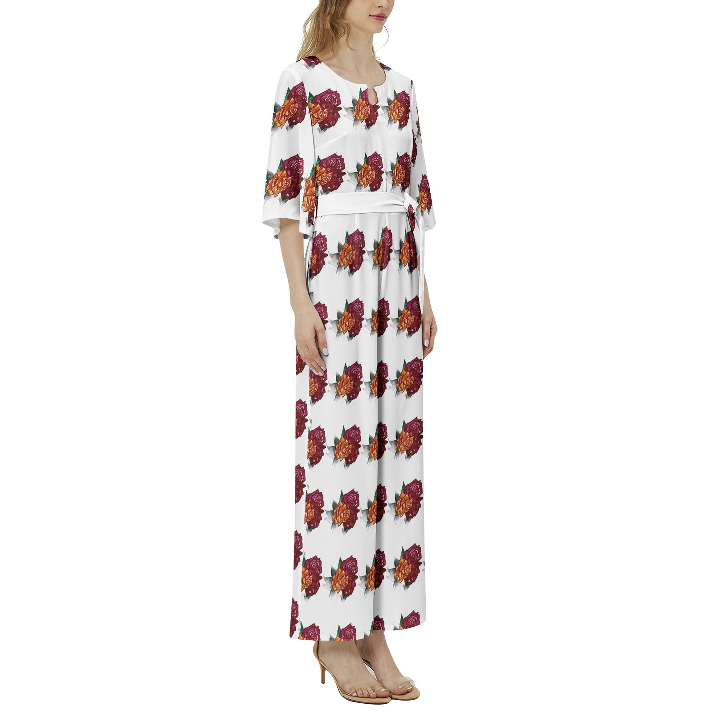 Dolman Sleeve Belted Wide Leg Jumpsuit