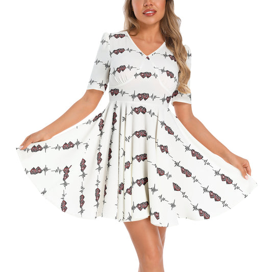 Short Sleeve Ruched Bust Flared Hem Dress