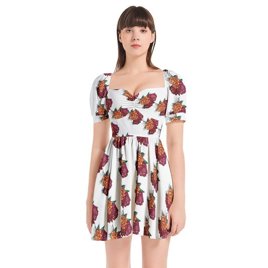 Puff Sleeve Sweetheart Neck Short Dress