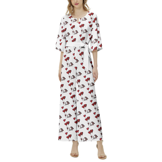 Dolman Sleeve Belted Wide Leg Jumpsuit