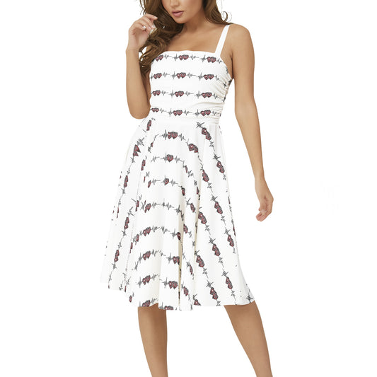 Sleeveless Square Neck Flare Hem Midi Dress